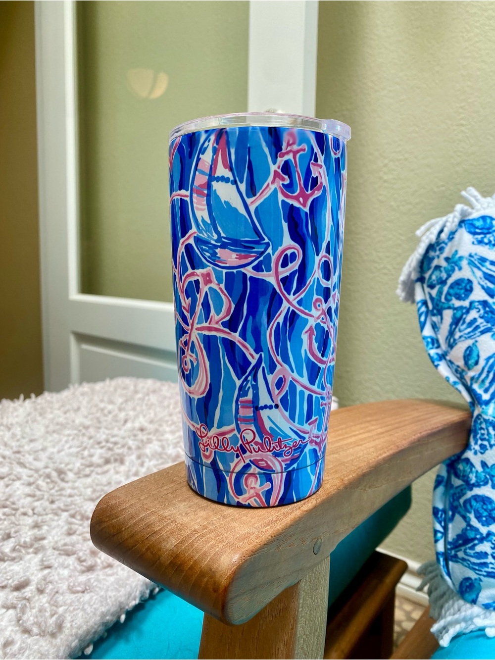 Lilly Pulitzer Blue and Pink Nautical Travel Tumbler